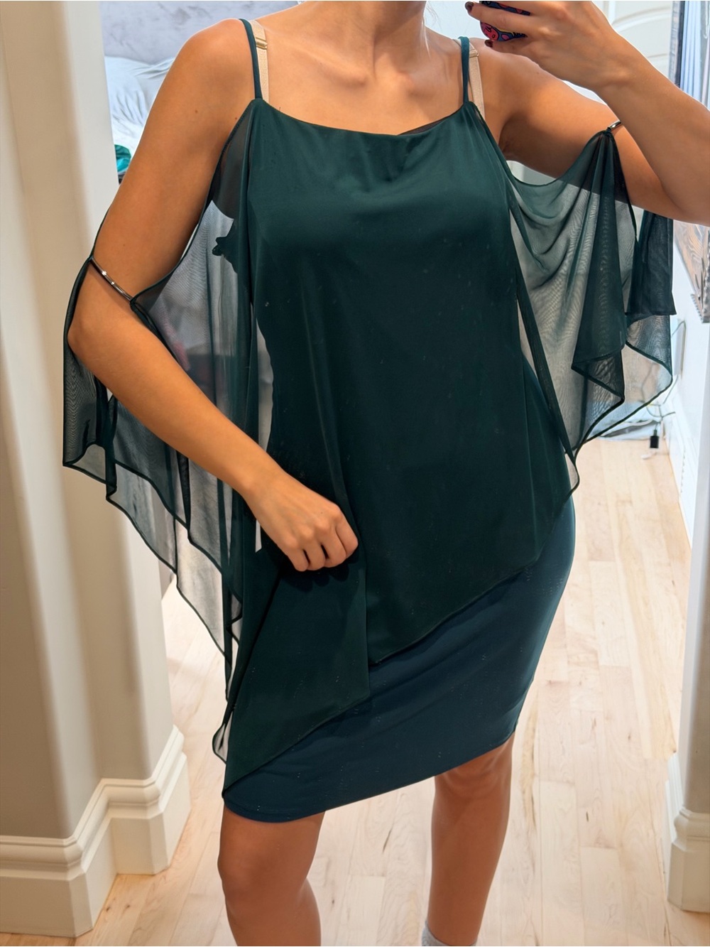 le chateau Forest Green Asymmetrical Overlay Dress